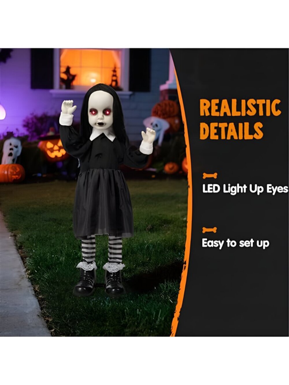 Scary Halloween Decorations Outdoor, 34" Black Zombie Girl Ghost - Picture 3 of 6